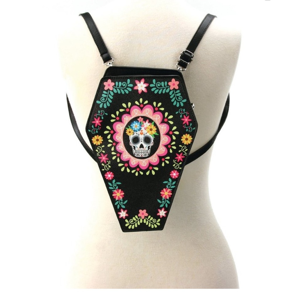 Steampunk Couture Black Floral Skull Backpack